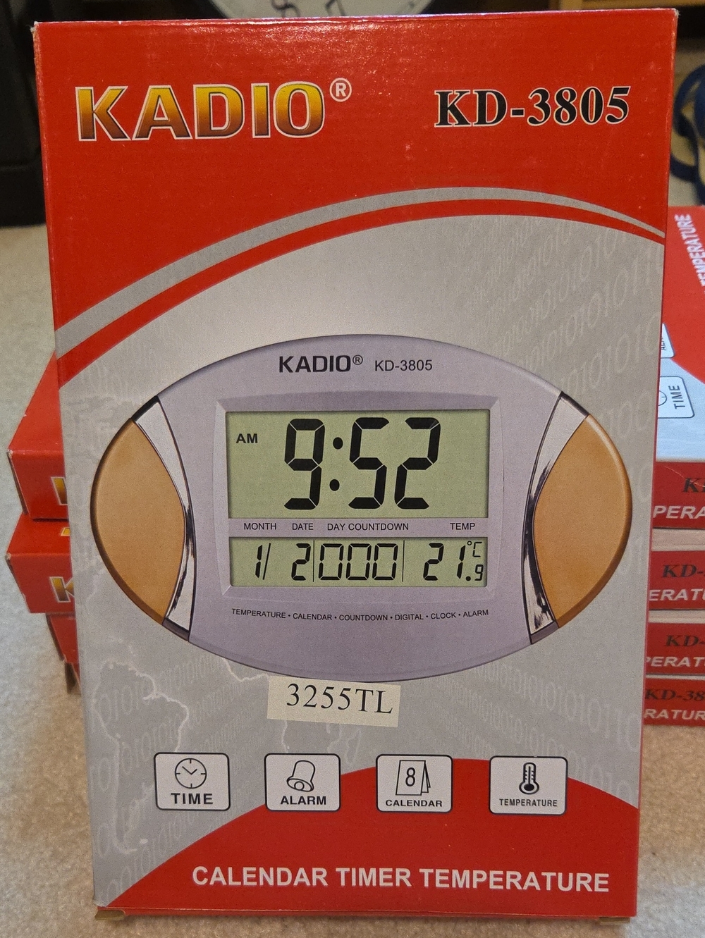 KADIO KD-3805 Digital Calendar  Alarm Temperature Clock - Silver Gold